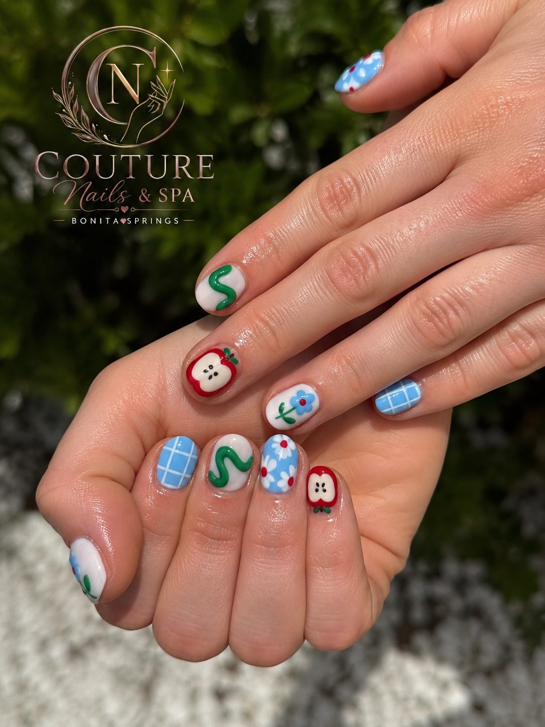 Colorful bow nail art