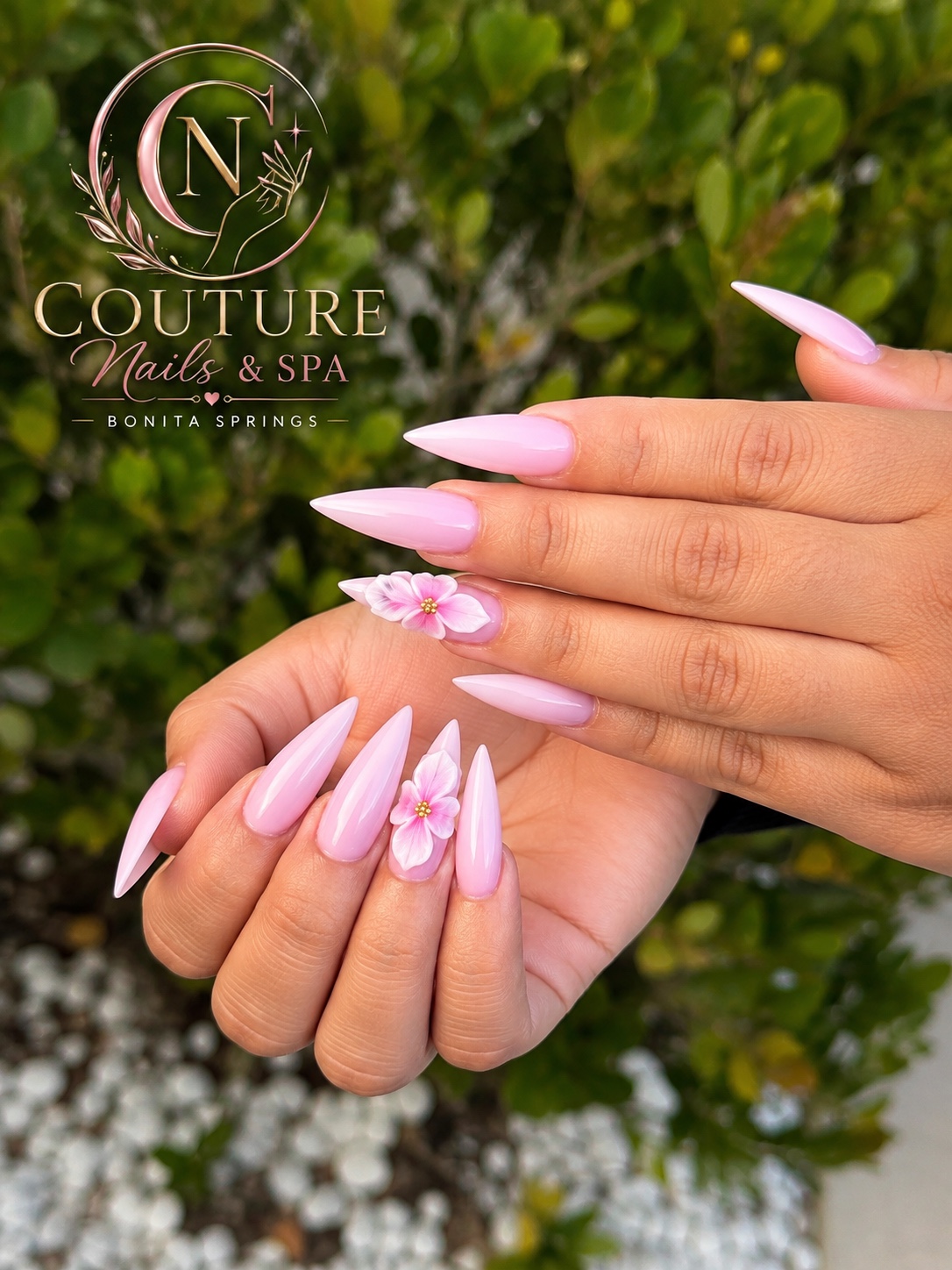 Long pink floral nail set